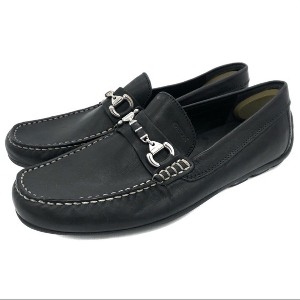 GEOX Respira Men’s Black Genuine Leather Horse Bit Loafers Men’s Size 41.5